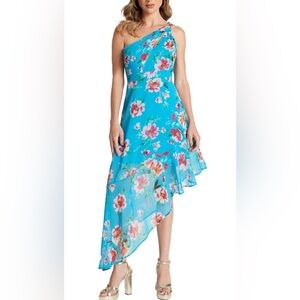 Guess Blue Floral Asymmetrical Dress